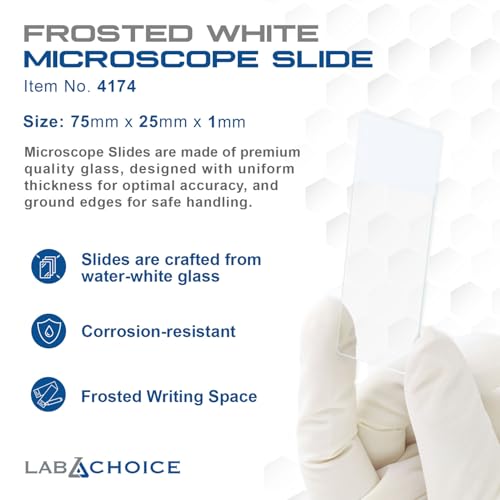 LabChoice Microscope Slides - Super Grade Green Glass Construction - Corner Grounded, 3\"x 1\" (75mm x 25mm x 1mm), Frosted White - Box of 72 Slides - Thumbnail 2