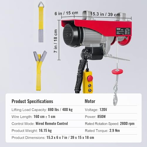 image for Happybuy 880 LBS Lift Electric Hoist, 110V Electric Hoist, Remote Cont
