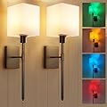 SURAIELEC Wireless Wall Sconces Set of Two, Battery Operated Wall Sconce with Rechargeable Light Bulbs, Timer and RGB Colors, Remote Control Wall Lighting for Bedroom, Living Room, Hallway, Rectangle