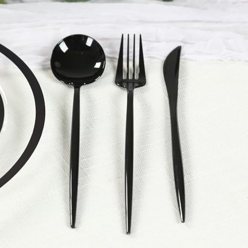 Efavormart 60-Pack Heavy Duty Plastic Utensil Set - Black Disposable Cutlery - Sleek Premium Silverware Set for All Occasions & Events