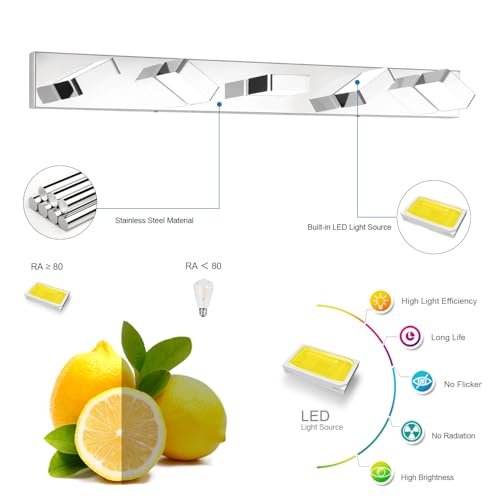 Liilokte 5-Light LED Modern Bathroom Vanity Light Fixtures (40-Inch, Cool White 6000K), Modern Acrylic Bathroom Wall Lighting Fixtures Over Mirror, Chrome by Liilokte - Used condition - Image 2