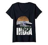 Damen India Flag Tiranga Lover Gifts Proud Indian Cricket Helmet T-Shirt mit V-Ausschnitt