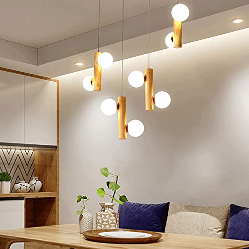 Lampe à suspension moderne en bois et verre blanc A++ - 2