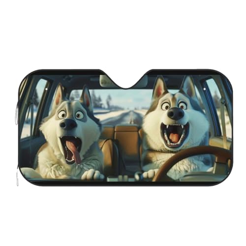Funny Dog Windshield Sun Shade, Car Windshield Sunshade, Keeps Vehicle Cool-Front UV Ray Protector Sunshade-Easy to Use for RV Men Women Daily Travel Outdoor Vehicle Parking