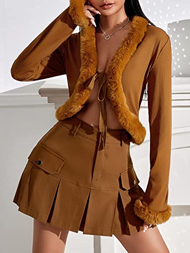 Mulheres Top Cortado Contraste Acabamento difuso Nó frontal (Color : Brown, Size : M)