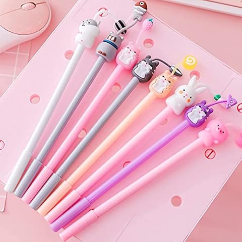 KRIZJUES 16 Pcs Cartoon Animal Pens, Kawaii School Supplies Pens Cute Cartoon Gel Ink Pens Boys Girls Pens for Writing, Gifts for Children Teachers, Black Refill 0.5mm Pens Cover