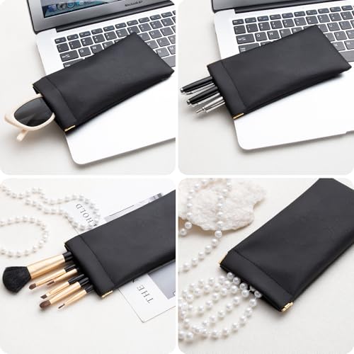 Image of 3 pack leather eyewear case PU soft sunglasses bag squeeze top portable lightweight eyewear case for men and women