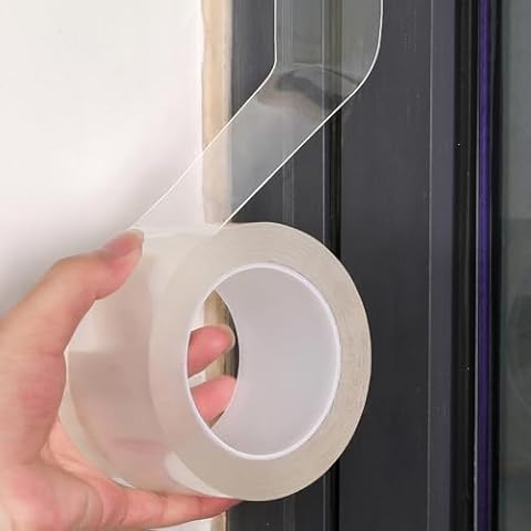 ZZJMCH Transparent Window Weather Sealing Tape, Clear Window Draft Isolation Sealing Film Tape for Door Draft Stopper Adhesive Tape, Doors Windows and Shower Glass Gaps - No Residue (3 Inch x 33Ft) Cover