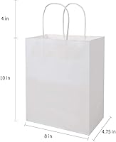 Vista 3 de bagmad Paquete de 100 bolsas de papel kraft blancas medianas resistentes con asas a granel, bolsas de regalo gruesas de 8 x 4.75 x 10 pulgadas