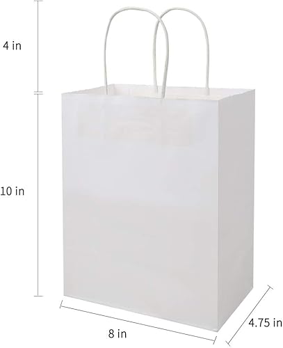 Miniatura 3 de Bolsas de papel Kraft de color blanco mediano con asas a granel, bolsas de regalo Bagmad 8x4.75x10in, bolsas de regalo para manualidades, compras al