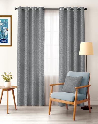 Image of Casableu Twillbone Digital Print 85% Blackout Curtains for Door /Window, Thermal Insulated, Tie Back, Wider Width 50 in, Eyelet Curtains for Living Room /Bedroom (Set of 2) (Tex Grey, 7 Feet)