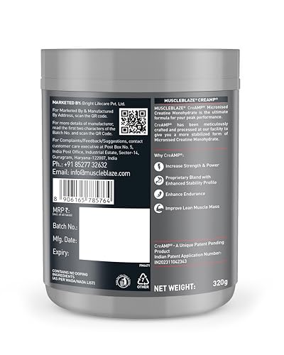 Image of MuscleBlaze Micronised Creatine Monohydrate CreAMP, 320g + Shaker