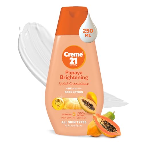 Creme 21 Papaya Brightening Body Lotion - 250ml | 48H Moisture with Vitamin E Protection | Brightening Body Moisturiser for Glowing & Even-Toned Skin | Dermatologically Tested | Born in Germany
