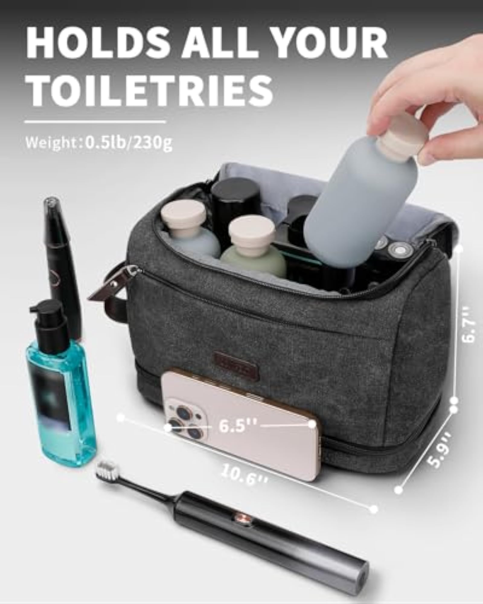 Toiletry Bag for Men, Washed Black, M, Travel