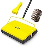 JEHONN Carpet Sweeper Manual with Horsehair, Non Electric Quite Floor Rug Roller Brush Push for Cleaning Pet Hair, Loose Debris, Lint (Yellow)