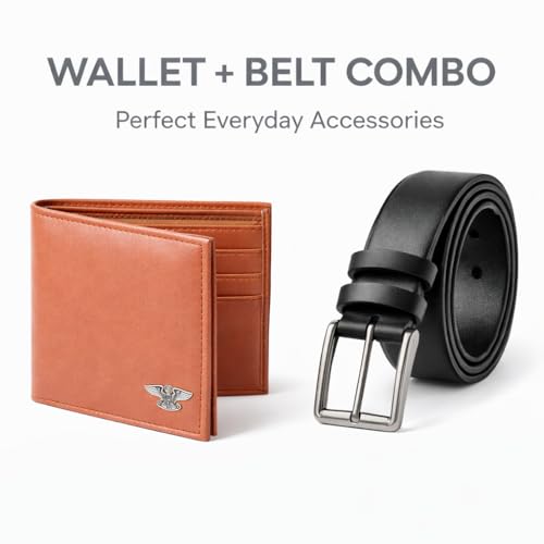 Image of Wallet Belt Combo | Bi-Fold with Multiple Card Slots | PU Material | PU Leather Belt | Gift Set