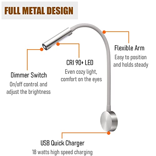 Acegoo Rv Led Reading Light 12V Flexible Gooseneck Wall Lamp For Rv Boat Camper Van Bedside Or Seat Reading, Inbuilt Usb Charger & Red Night Light Dc12-24V Hard-Wired #TOP4