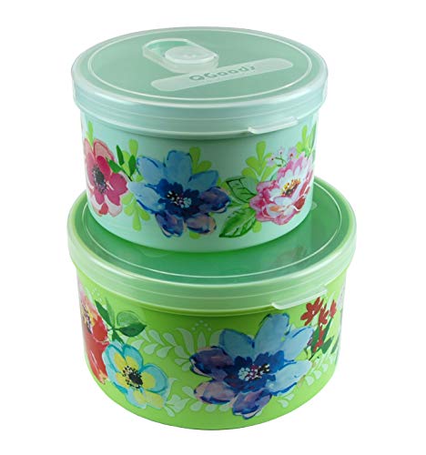 QG 40 & 24oz Round Plastic Food Storage Containers with Lids BPA Free - 2 Pieces Light Green & Yellow Green with Pattern