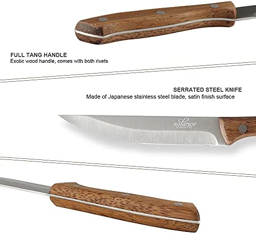 Solance Smokin' Barrels - Everyday Steak Knives with Exotic Hardwood Handles - Set of 4