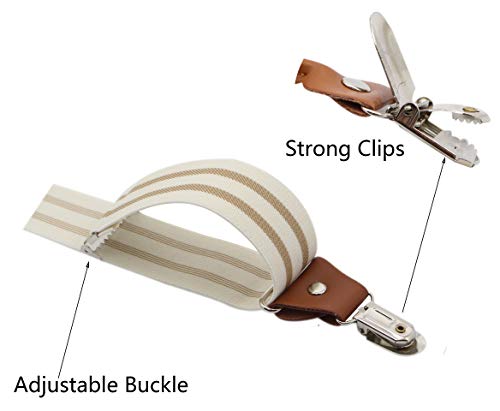 Timiot Men’s Y-Back 4 Metal Clip Elastic Wide Suspenders Perfect For Both Casual&Formal (Cream) #TOP3