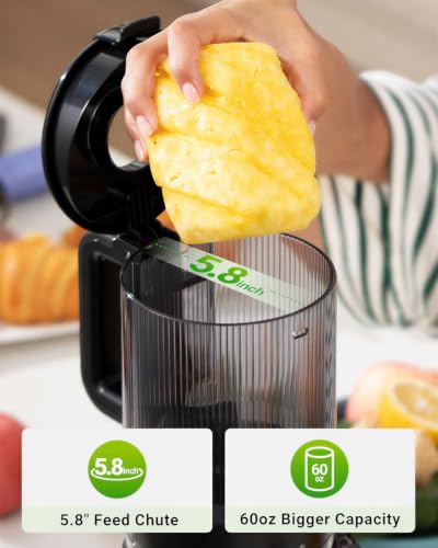 TUUMIIST Juicer Machines, Cold Press Juicer with 5.8" Extra Large Feed Chute Fit Whole Fruits & Vegetables Easy to Clean, High Juice Yield, BPA Free (Black) - Image 3