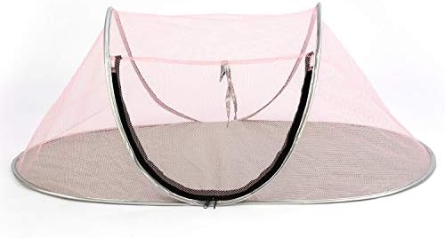 Fooubaby Cat Tent Pop Up Cat House Outside Pet Enclosure Tent Indoor Playpen Portable for Cats Small Dogs in Deck, Yard, Patio, Park, Camping, Travel Outdoor in Summer (Pink Net and Silver Edge)