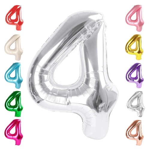 Image of 4 Balloon Numbers Birthday Decorations, 40In Silver Balloons for Men Women | Eye-catching Appearance, Perfect Decorative Centerpieces, Convenient Self-sealing Structure, Widely for Various Occasions