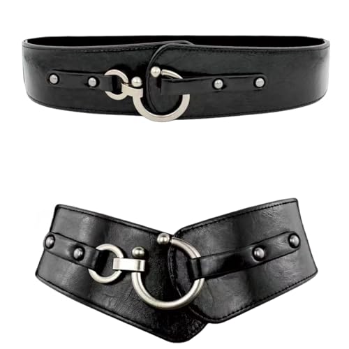 MINILUJIA Women Wide Elastic Waist Belt Stretch Waist Belt Fashion Retro Leather Waistband for Dresses, Cosplay Belt