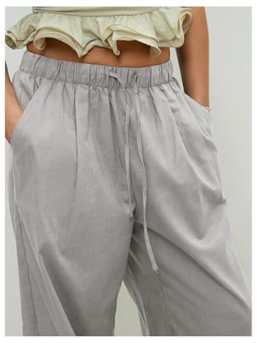 SOLY HUX Women's Wide Leg Linen Pants Drawstring Waist Palazzo Baggy Sweatpants with Pocket4