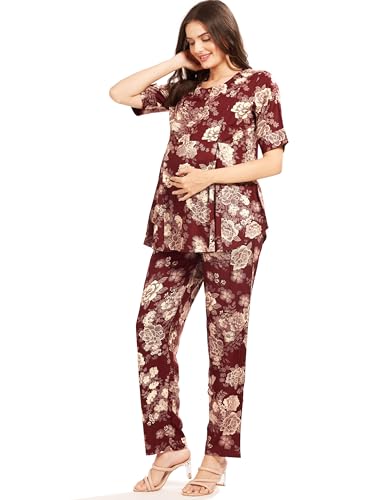 Image of AV2 Women Rayon Printed Maternity Top & Pyjama Set -4050