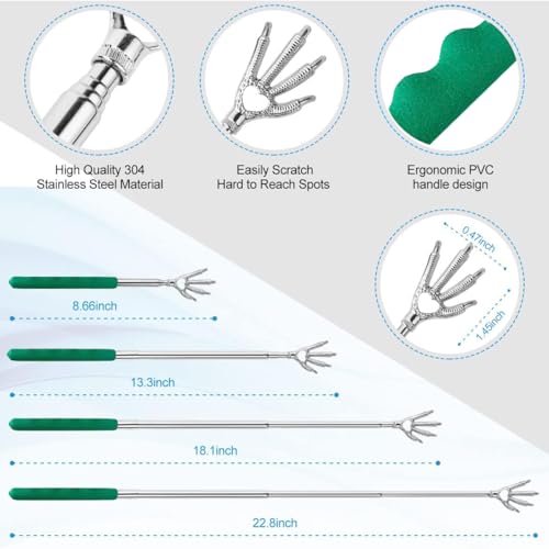 Image of 4PCS Different Back Scratcher Metal Portable Telescoping Back scratchers with Rubber Handles, Extendable Back Massager Tool, Great Gift for Men Women Kids Adults(Green)