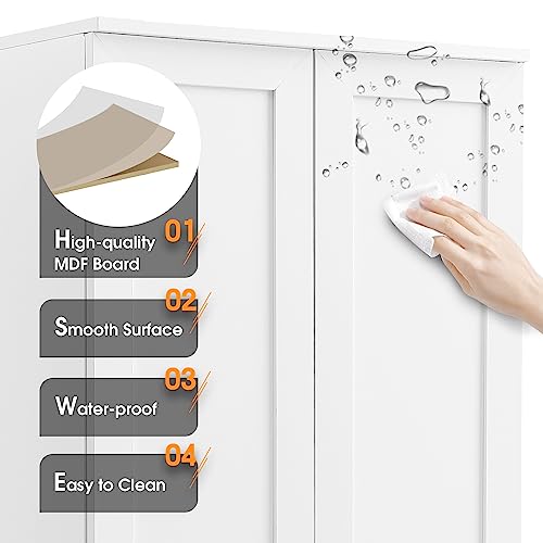 Llsmnba Bathroom Storage Cabinet, Freestanding Kitchen Pantry Cabinet with Doors & Adjustable Shelves, Anti-Tipping Device, White