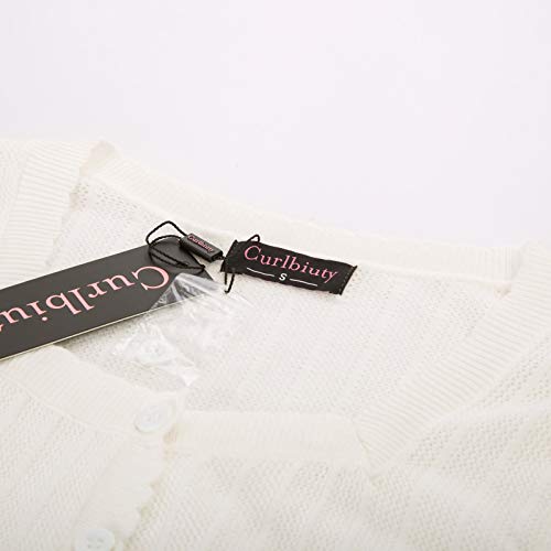 Women Short Sleeve Bolero Cardigan Shrug Button Down Cropped Sweater White S #TOP4