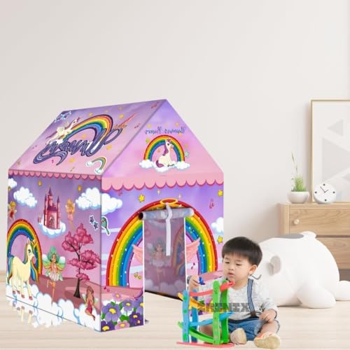 Image of Colorfull and Light Weight Children Play Tent House for 3-10 Years Old Kids Girls and Boys Light Weight and Foldable Children Toys, Indoor and Outdoor Kid Tent House (Doll) (Unicorn)