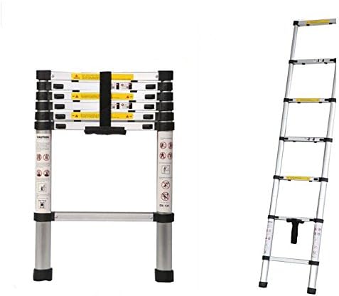 6.5ft 2M Portable Household Extension Telescopic Ladder Multipurpose Retractable Aluminum Alloy Straight Ladder Adjustable Ladder