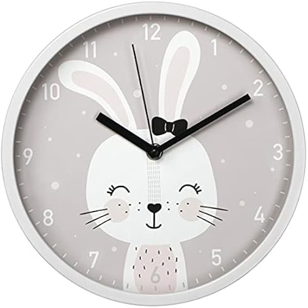 Hama Dziecięcy zegar ścienny Lovely Bunny (analogowy, kwarcowy, cichy mechanizm, cyfry arabskie) szary