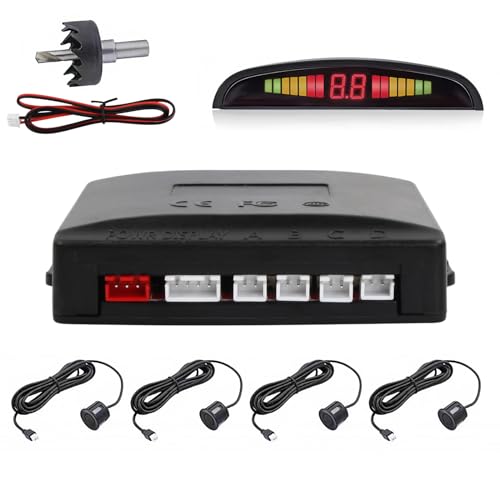 Kit de Sensor Aparcamiento, 4 Sensores Asistentes para Coche Sistema de Aparcamiento Digital con Pantalla LED, Car Reversing Sensors, Inverso Traseros Sensores de Estacionamiento