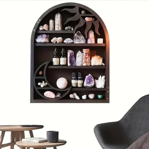 Comphic Étagère de Rangement en Bois - Étagère Murale Élégante et Pratique, Étagère en Cristal de Soleil et de Lune – vue 5