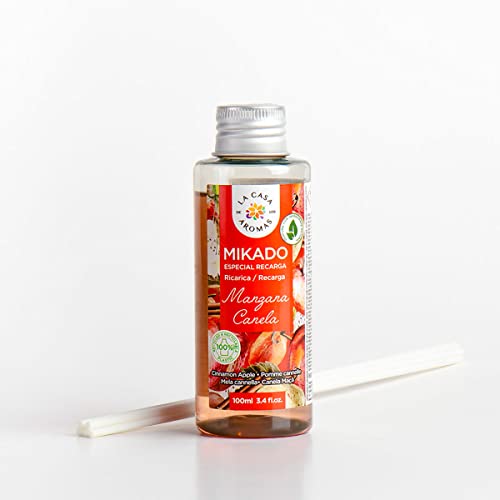 La Casa de los Aromas - Ambientador Mikado Aroma Manzana Dulce y Canela - Set Difusor Líquido para Reposición con Varillas - Ideal para el Hogar, Baño, Casa - 6 x 100 ml