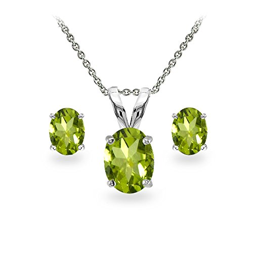 B. BRILLIANT Sterling Silver Peridot Oval-Cut Solitaire Necklace and Stud Earrings Set