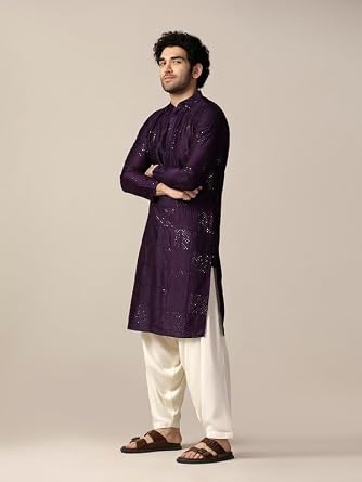 KISAH Men's Kurta - Textured Art Silk - Indian Wedding Outfit for Men - Ideal for Weddings and Festivals