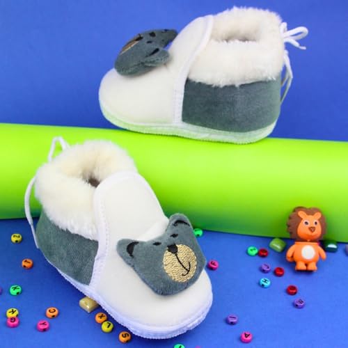 Image of Neska Moda 6 To 12 Months Baby Boys & Girls Cotton Animal Face Shoes /Booties