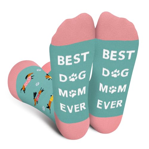 BEST DOG MOM EVER Calcetines Divertidos Perro para Mujer Madre - Regalos Originales Graciosos Dia de la Madre Navidad Cumpleaños San Valentin Pascua para Mama Amigas Niña - Funny Socks Women