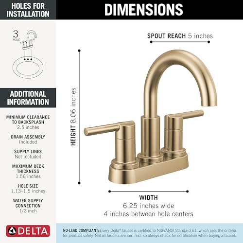 Delta Nicoli Centerset Brushed Gold Bathroom Faucet with Sprayer, 4 Inch 3 Hole Bathroom Sink Faucet with Pull Out Sprayer, Push-Pop Drain, Champagne Bronze 25749LF-CZ - image 5