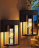 2-Pack Outdoor Wall Light Fixtures, Exterior Waterproof Lanterns, Porch Sconces Wall Mounted Lighting with E26 Sockets & Glass Shades, Modern Matte Black Wall Lamps for Patio Front Door Entryway