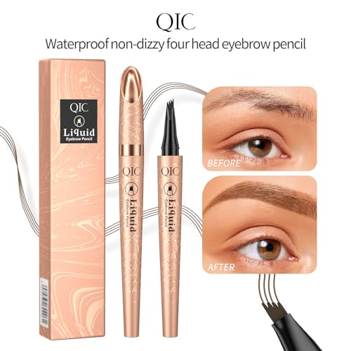 Yulinlon Q706 Eyebrow Pen, 4 Tipped, Precise, Long-lasting, Waterproof Eyebrow Makeup (2#Dark Brown)
