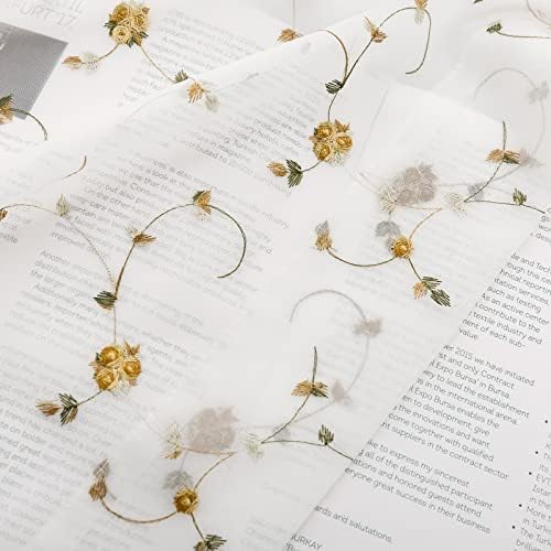 TOPICK Net Kitchen Curtains 24 Inch Drop Short Voile Curtains Floral Embroidered Sheer Rose Cafe Curtains Rustic Style Flower Curtains for Small Window Basement Cupboard 2 Panels Blue on White