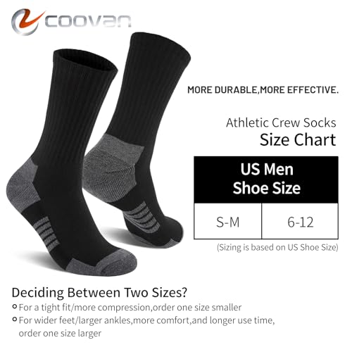 COOVAN Mens Athletic Crew Socks 6 Pairs Moisture Wicking Cushioned Comfortable Cotton 6 Pack Boot Sock2