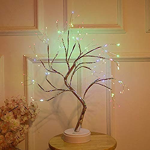 image for Fuchsun Bonsai Tree Light 108 LED 4 Color Shimmer Silver Branches Batt