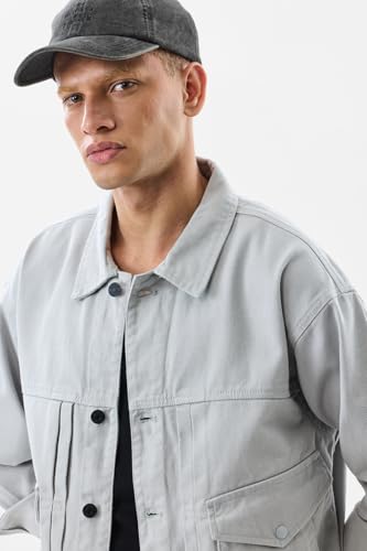 Image of SNITCH Men Casual Jacket | Relaxed Fit Point Collar Solid Style Full Sleeve | 100% Cotton Twill Weave Durable Design With 4 Pockets For Everyday Outings Wear